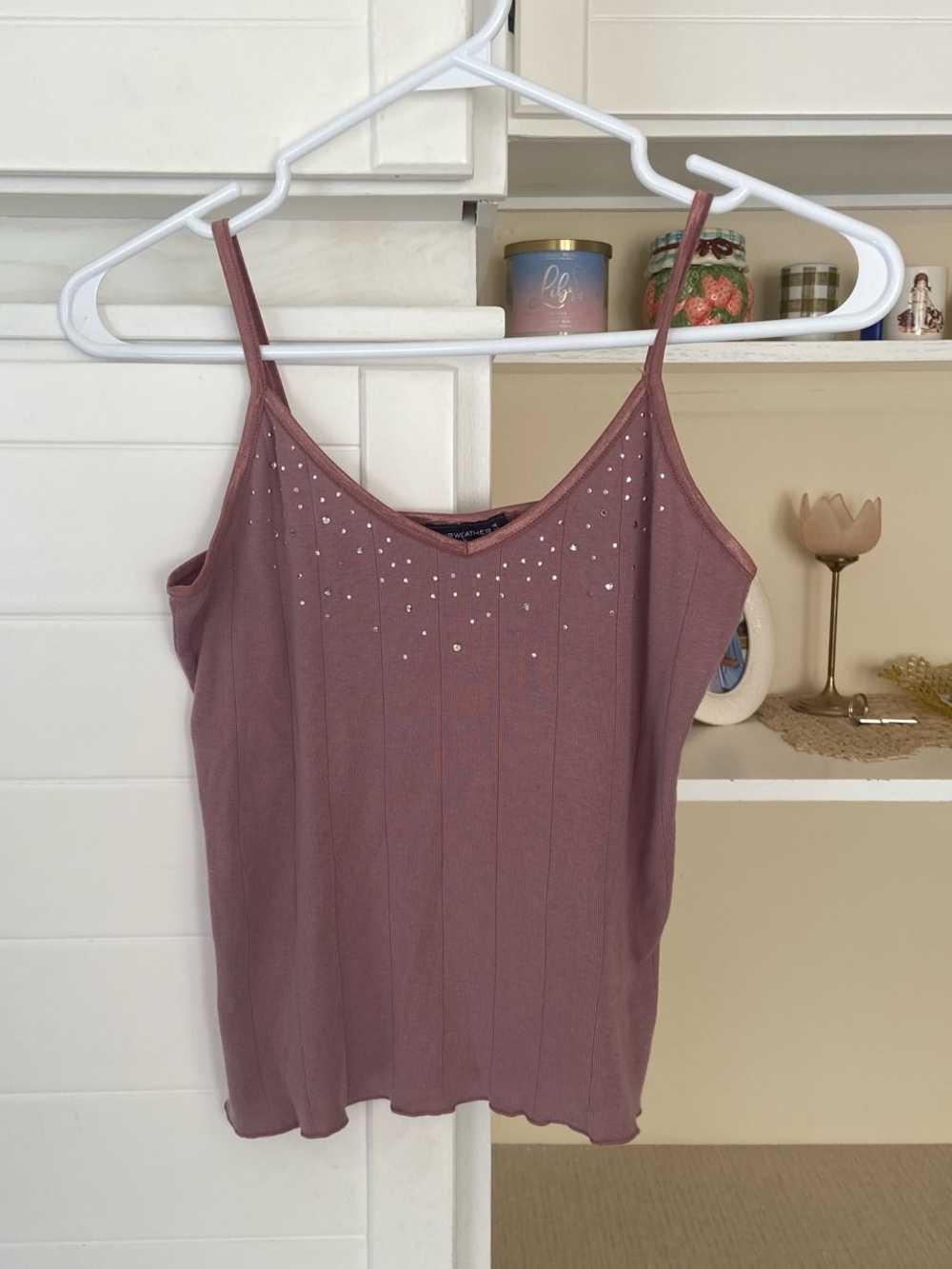 Vintage Mauve tank top with small white sparkles on the neckline